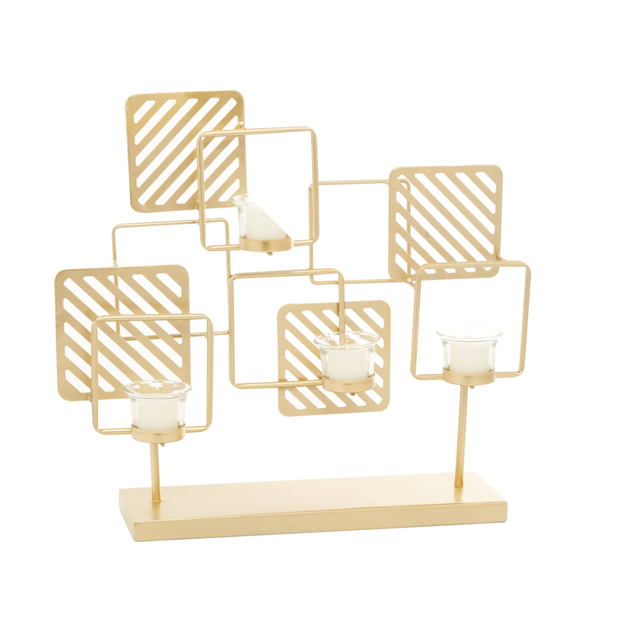 Gold Metal Contemporary Candelabra, 16" x 18" x 5"